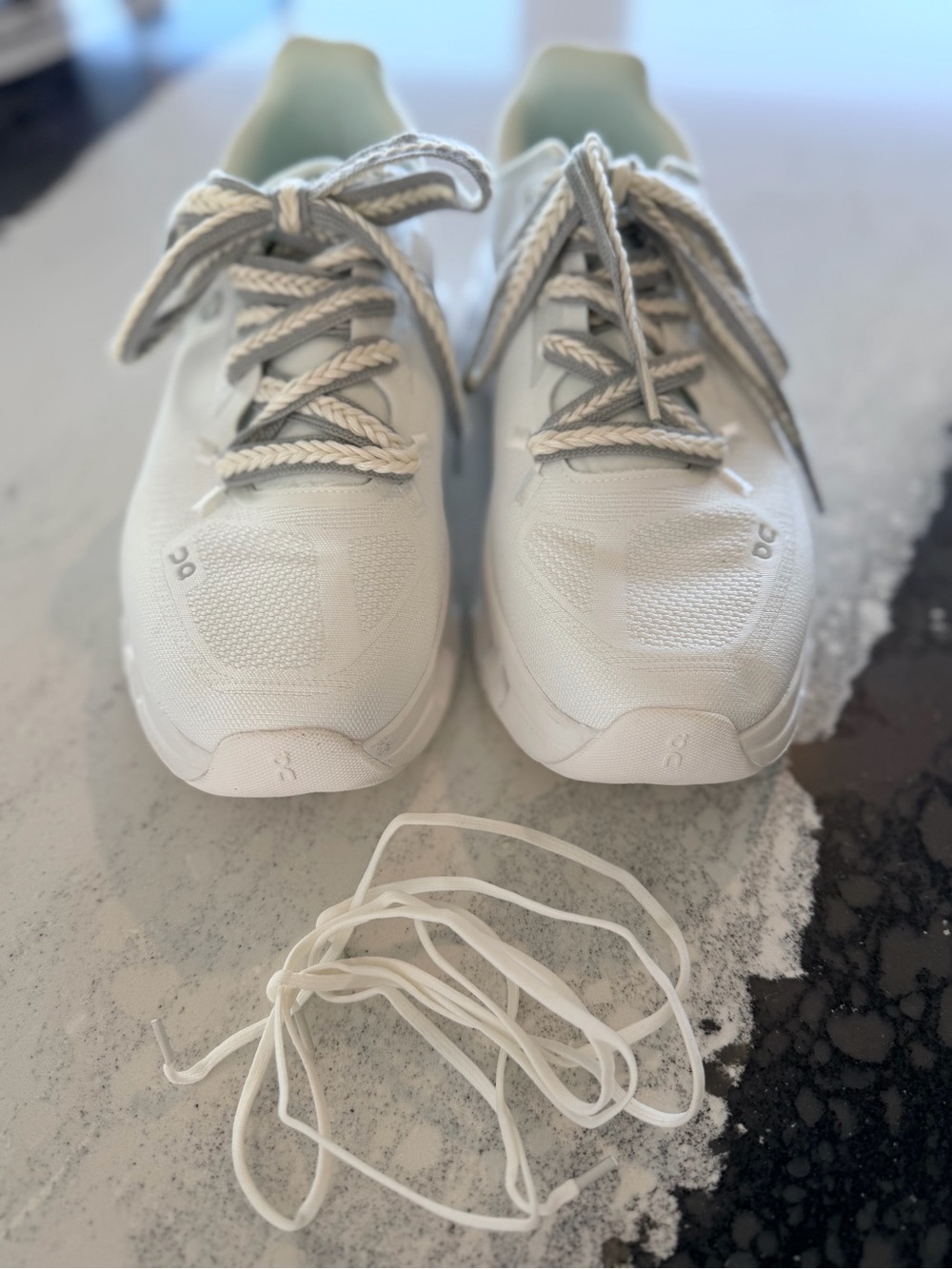 On Running Shoes Gender Neutral White and Light Gray Lace-Up Sneakers